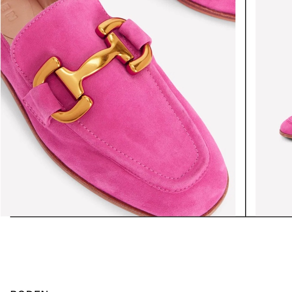 Women’s Pink Suede Slip-On Loafers with Gold Accent - Picture 5 of 13